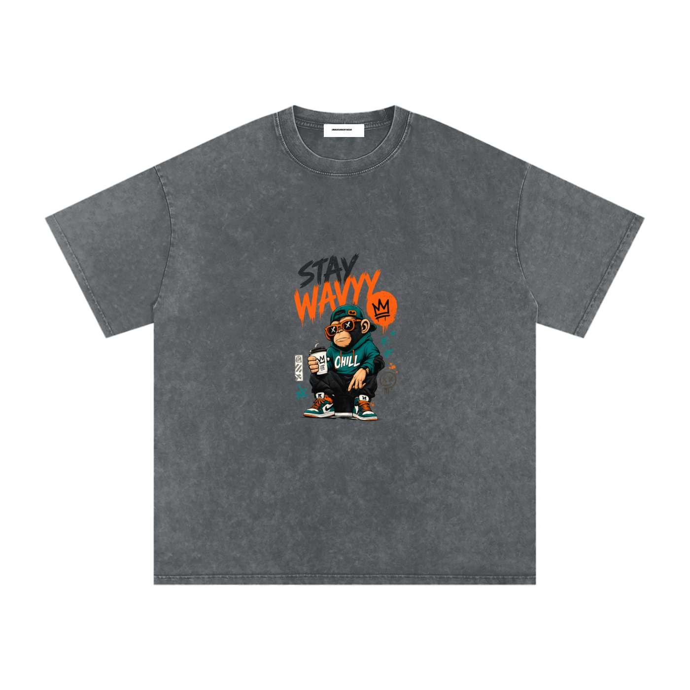 Stay Wavyy Snow Washed Oversized Cotton T-Shirt