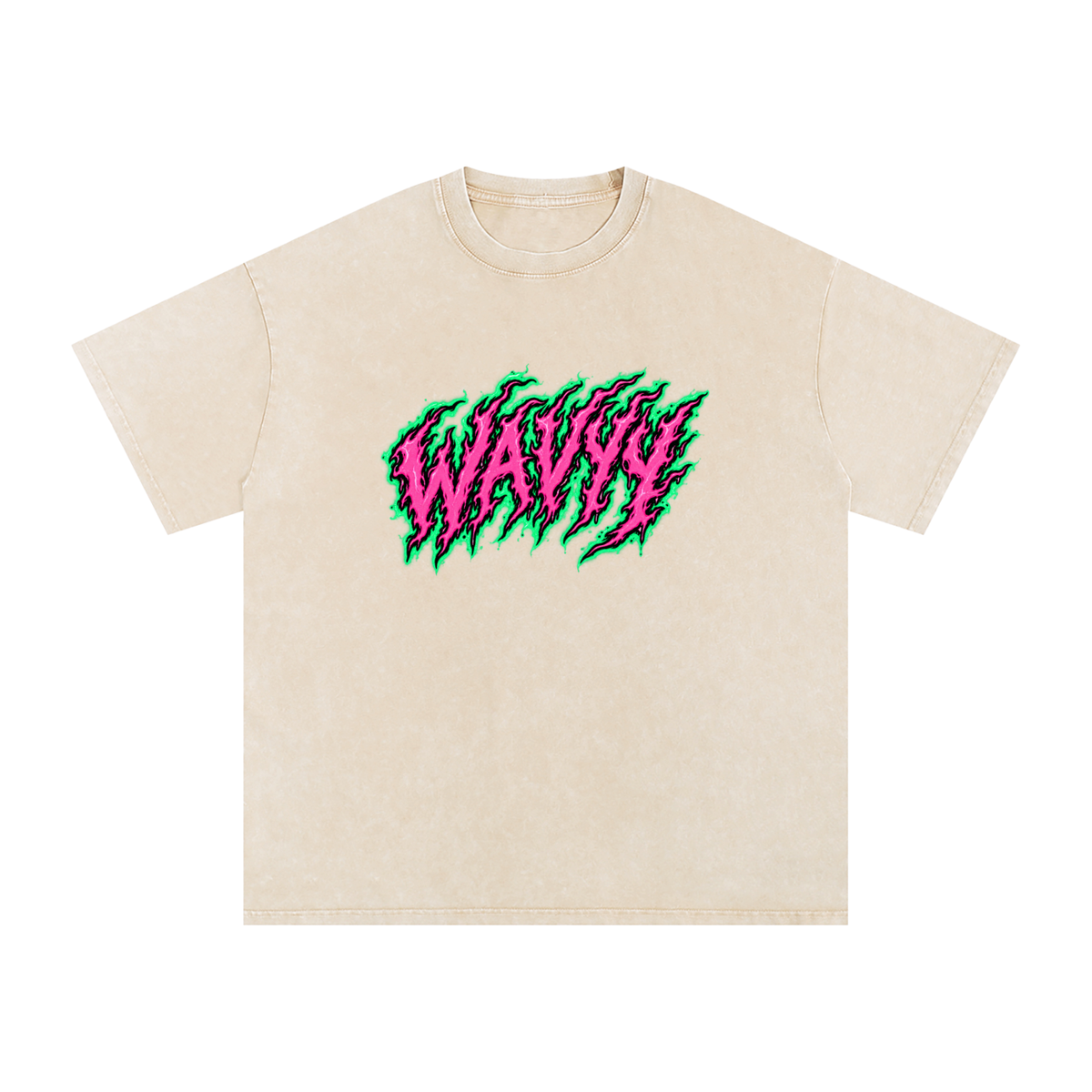 Wavyy Flame Snow Washed Oversized Cotton T-Shirt