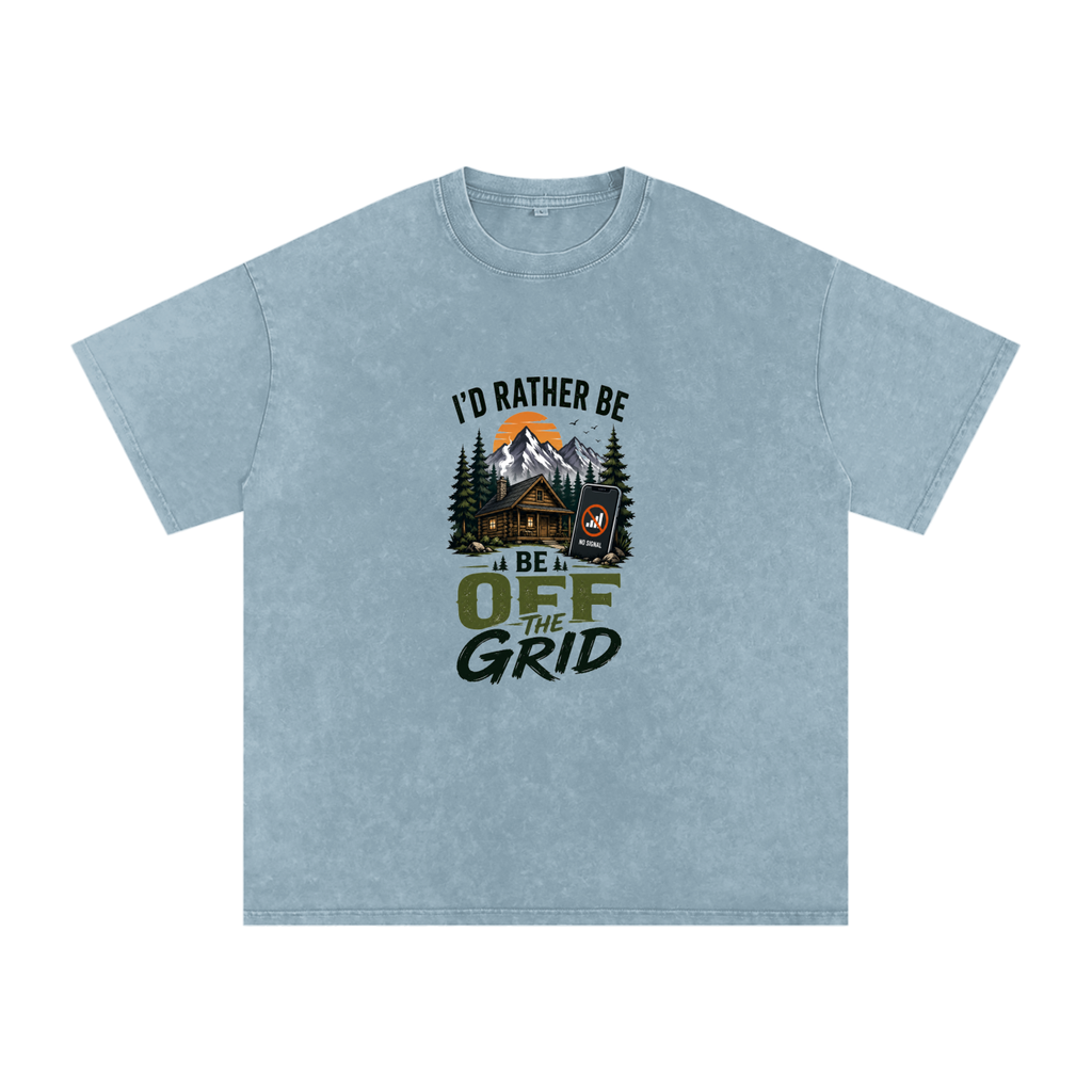 I'd Rather Be Off The Grid Snow Washed Oversized Cotton T-Shirt