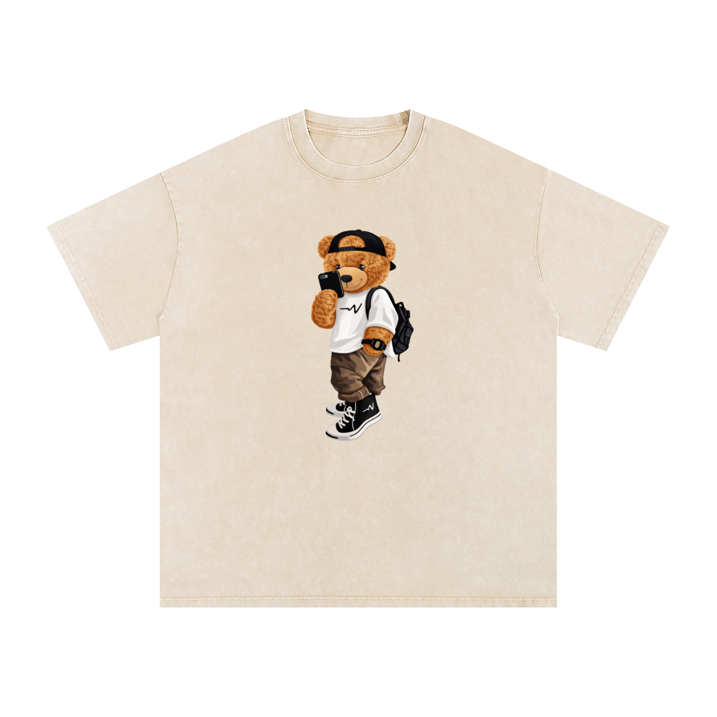 Teddy Bear Snow Washed Oversized Cotton T-Shirt