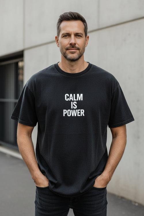 Calm Is Power – Snow-Washed Oversized Cotton Tee | Wavyy Tees