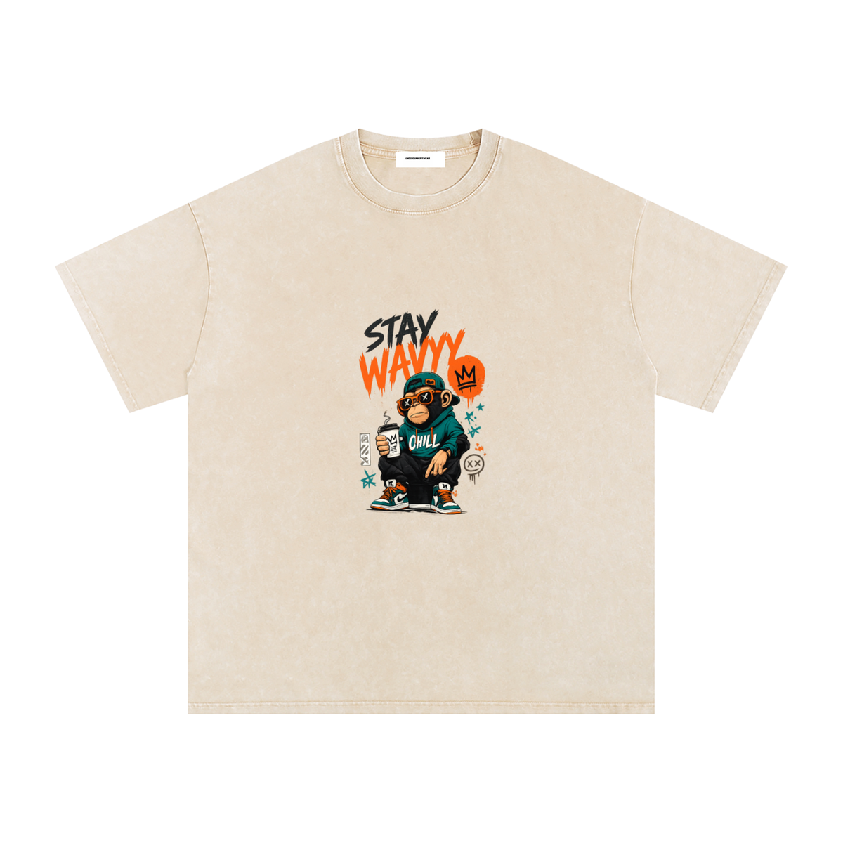 Stay Wavyy Snow Washed Oversized Cotton T-Shirt