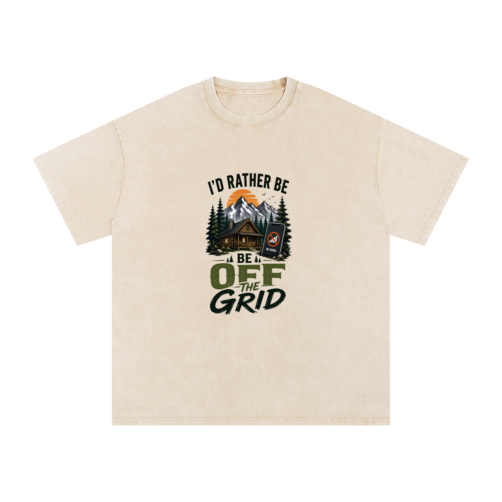 I'd Rather Be Off The Grid Snow Washed Oversized Cotton T-Shirt