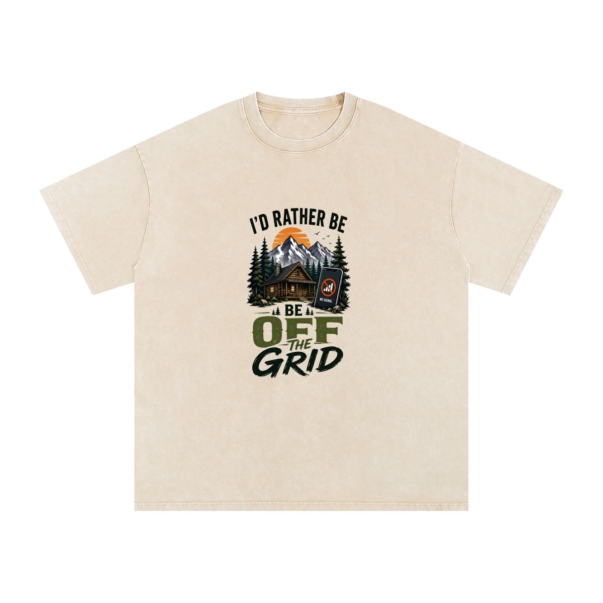 I'd Rather Be Off The Grid Snow Washed Oversized Cotton T-Shirt