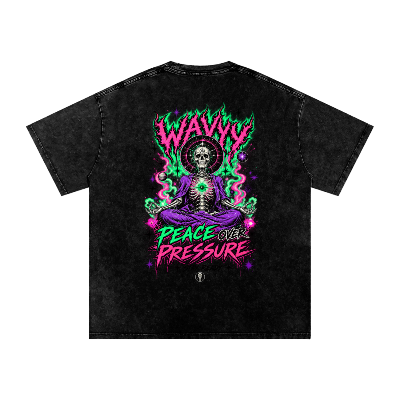 Wavyy Flame Snow Washed Oversized Cotton T-Shirt