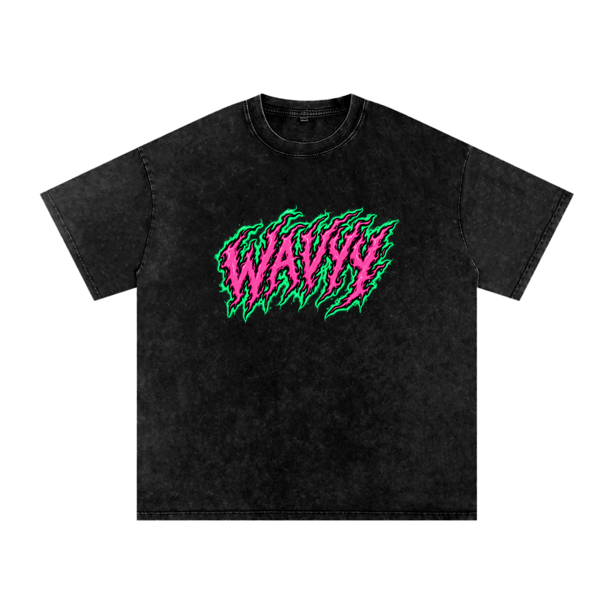Wavyy Flame Snow Washed Oversized Cotton T-Shirt