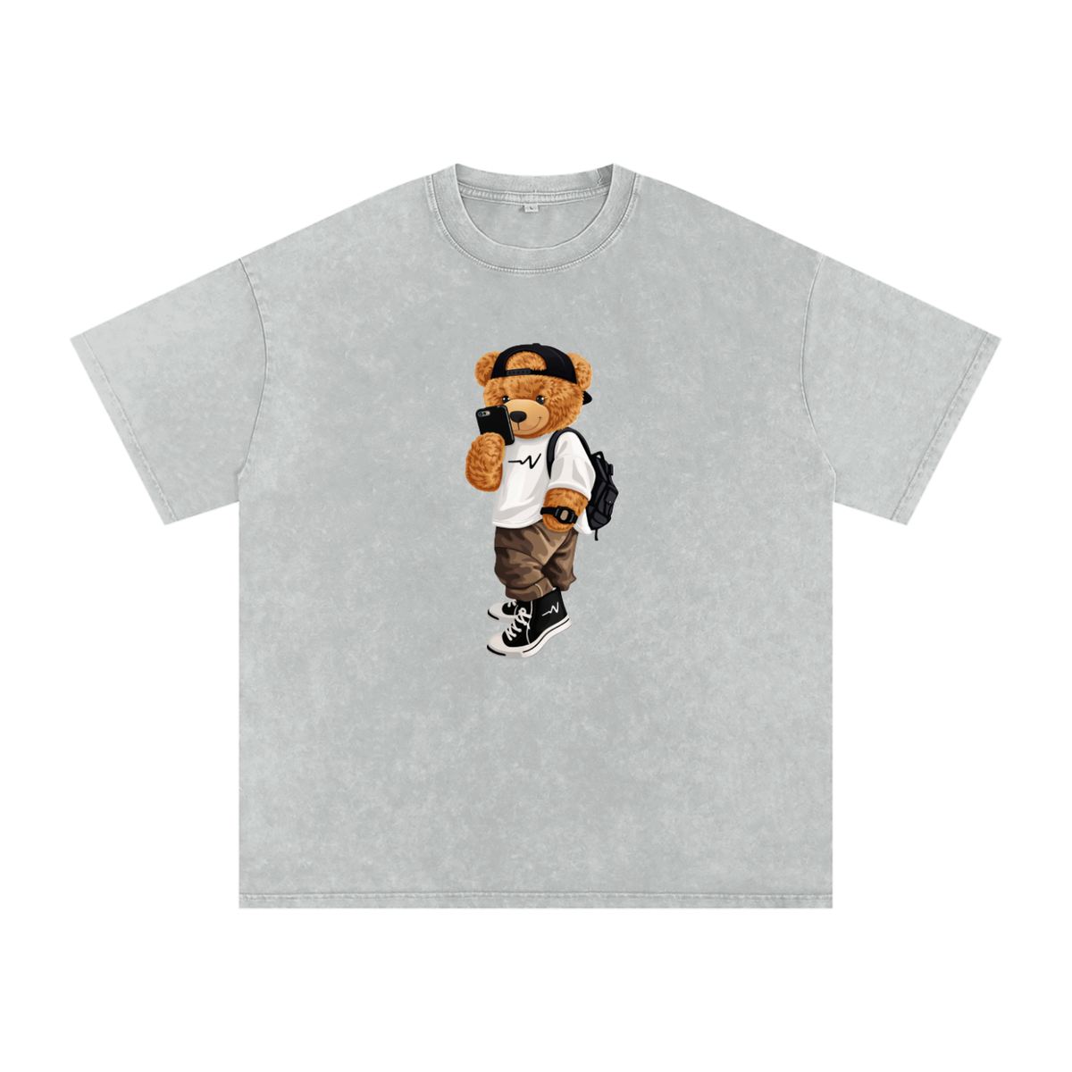 Teddy Bear Snow Washed Oversized Cotton T-Shirt