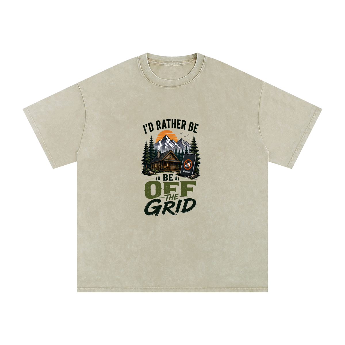 I'd Rather Be Off The Grid Snow Washed Oversized Cotton T-Shirt