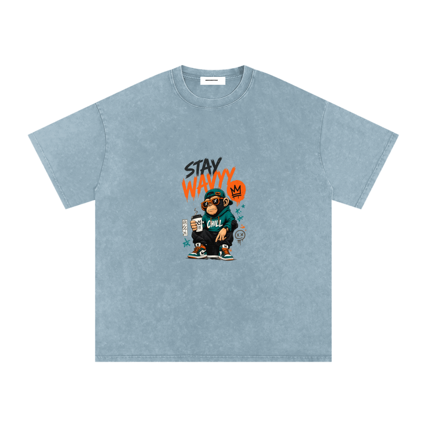 Stay Wavyy Snow Washed Oversized Cotton T-Shirt