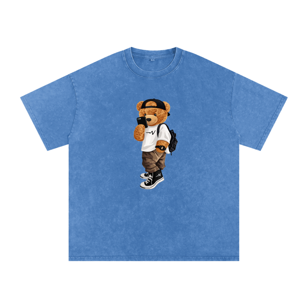 Teddy Bear Snow Washed Oversized Cotton T-Shirt