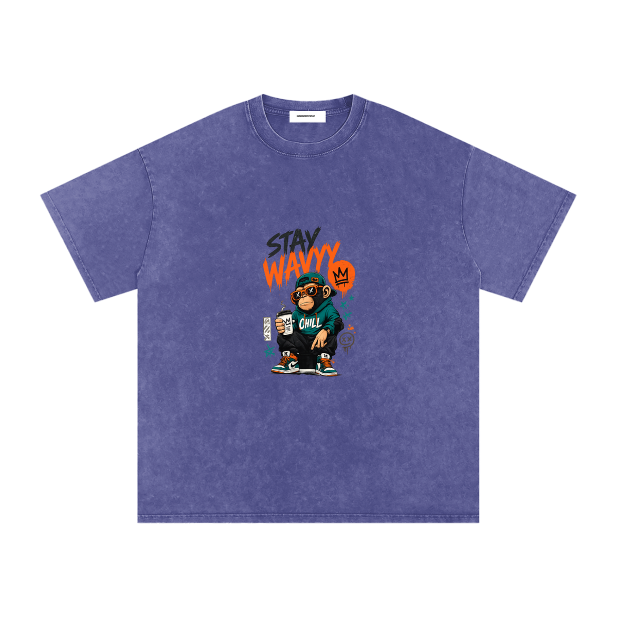 Stay Wavyy Snow Washed Oversized Cotton T-Shirt
