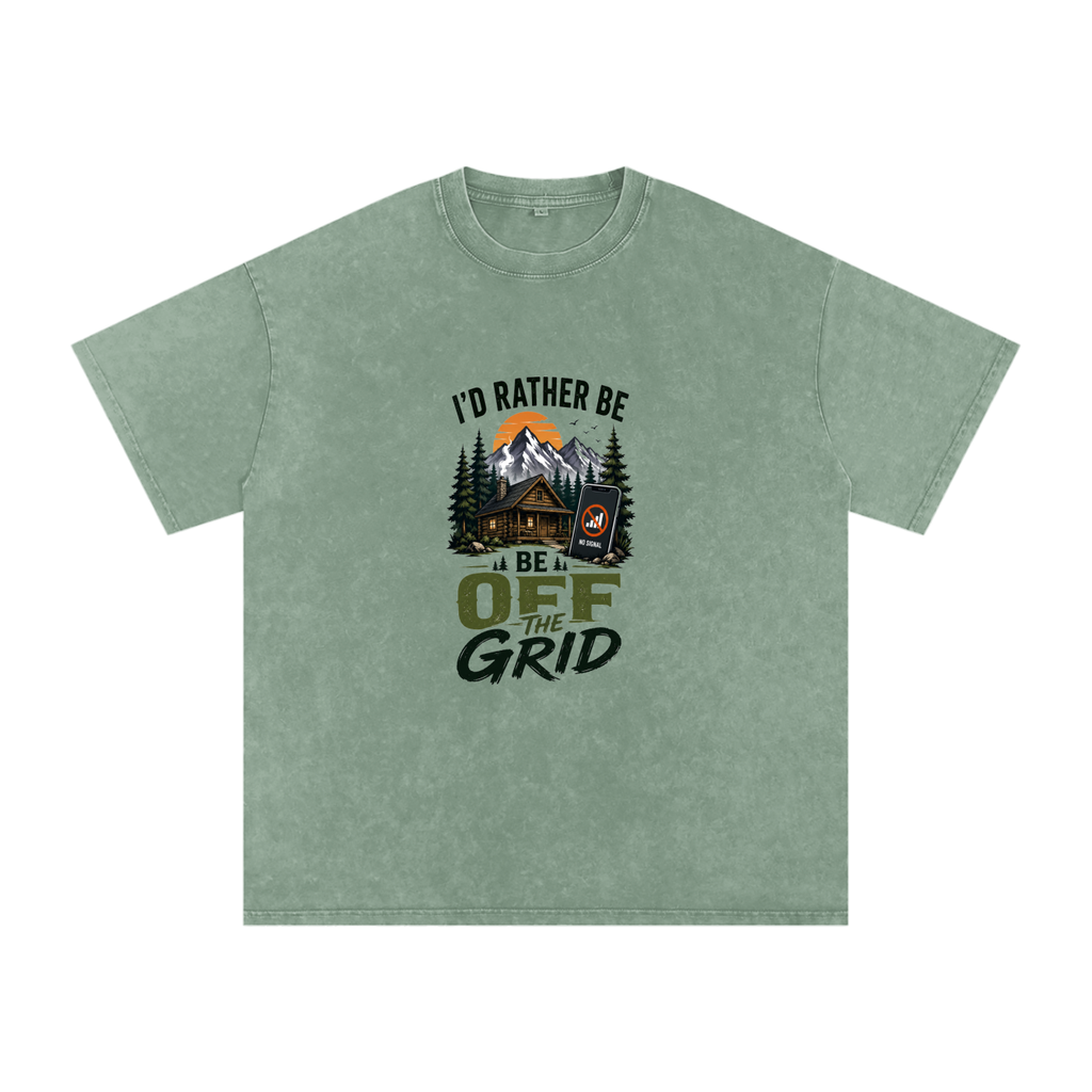 I'd Rather Be Off The Grid Snow Washed Oversized Cotton T-Shirt