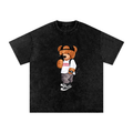 Wavyy Teddy Bear Snow Washed Oversized Cotton T-Shirt