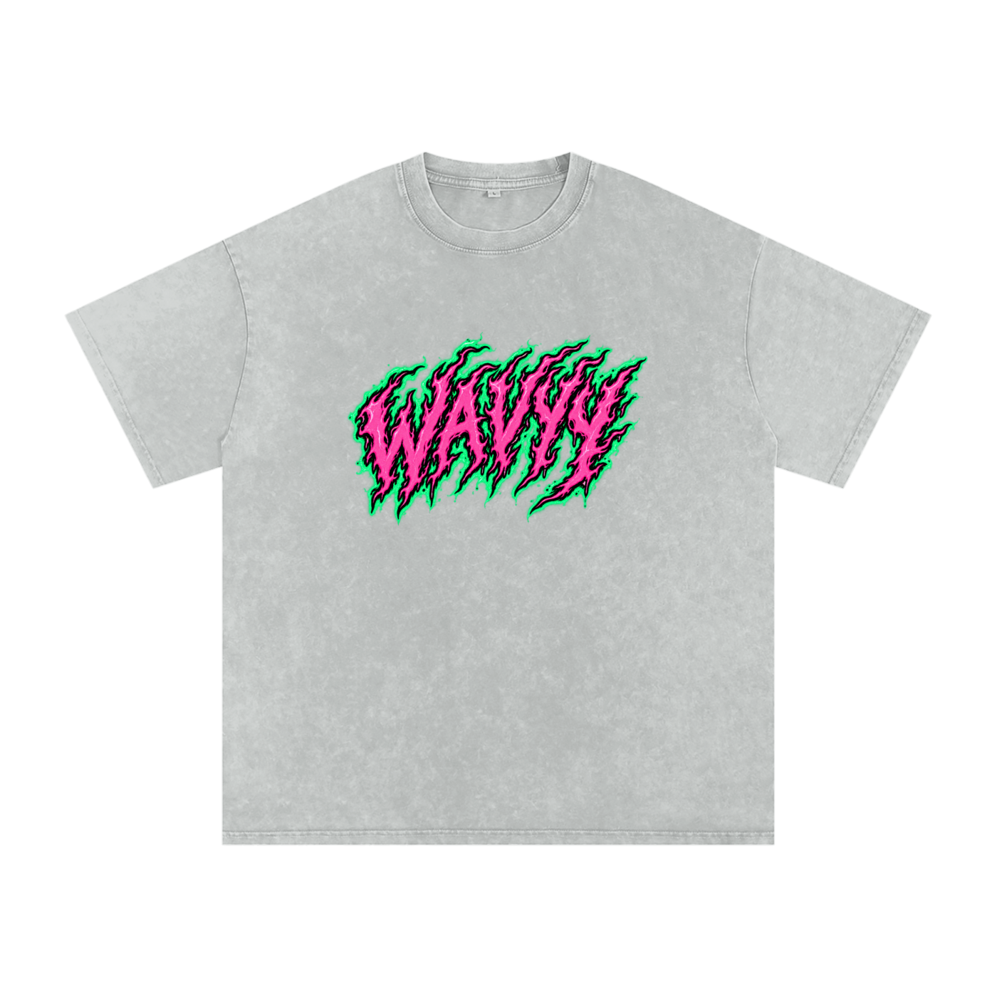 Wavyy Flame Snow Washed Oversized Cotton T-Shirt