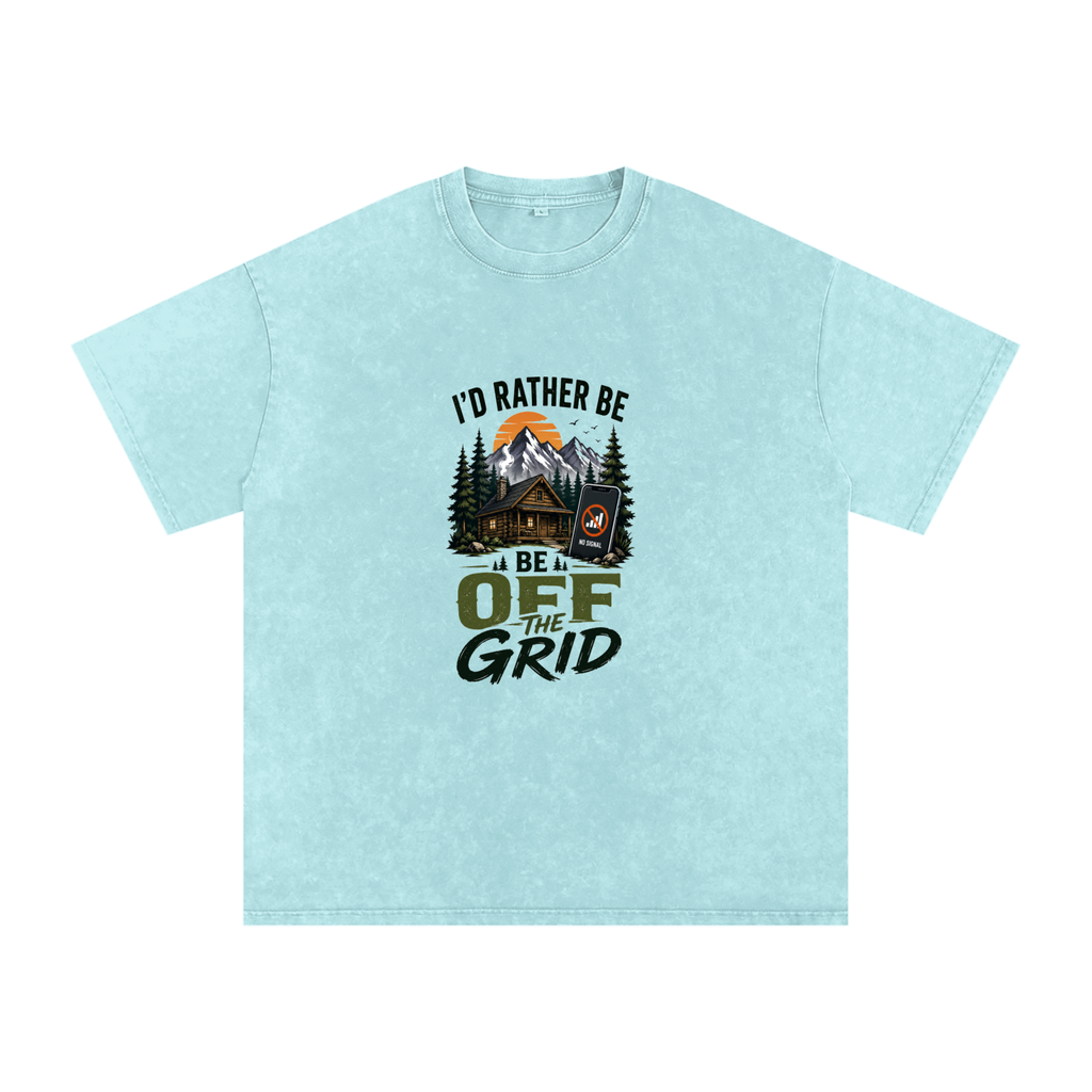 I'd Rather Be Off The Grid Snow Washed Oversized Cotton T-Shirt