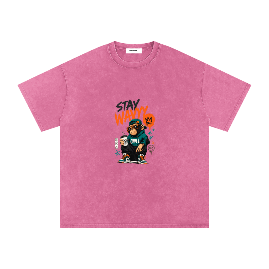 Stay Wavyy Snow Washed Oversized Cotton T-Shirt