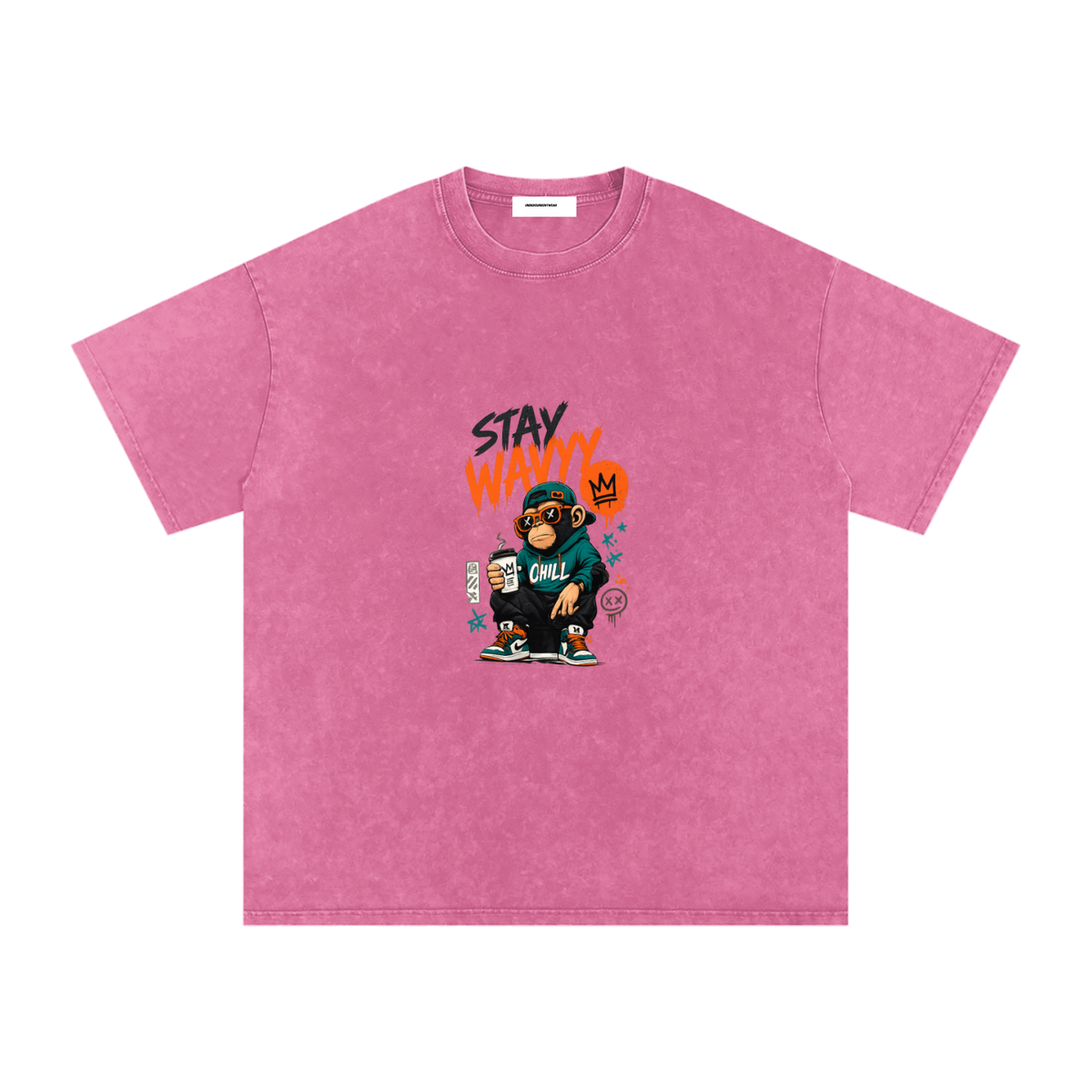 Stay Wavyy Snow Washed Oversized Cotton T-Shirt