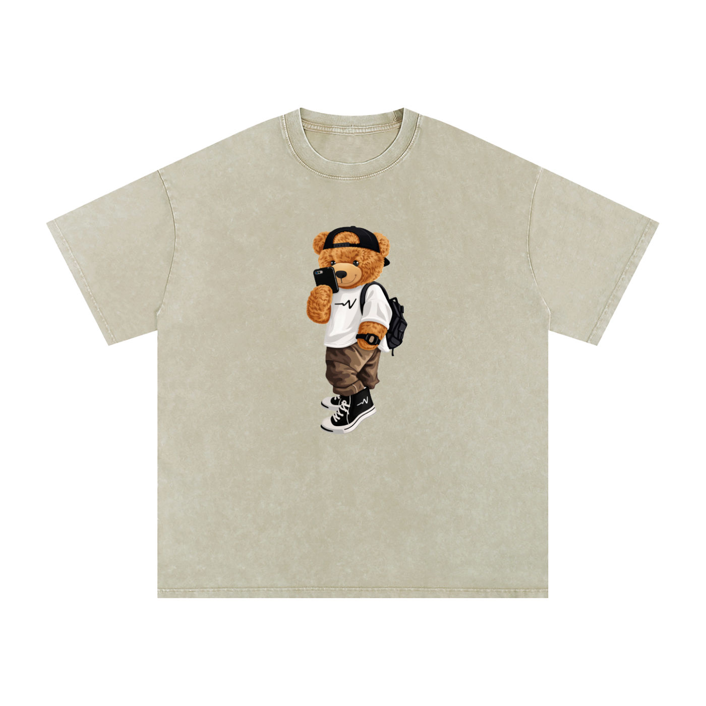 Teddy Bear Snow Washed Oversized Cotton T-Shirt