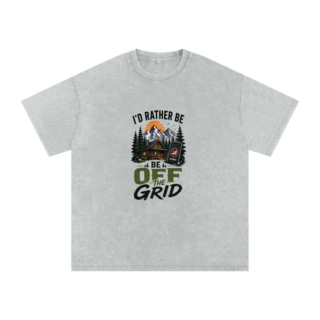 I'd Rather Be Off The Grid Snow Washed Oversized Cotton T-Shirt