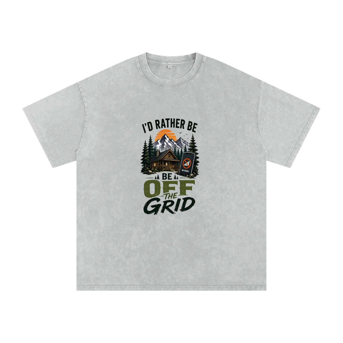 I'd Rather Be Off The Grid Snow Washed Oversized Cotton T-Shirt