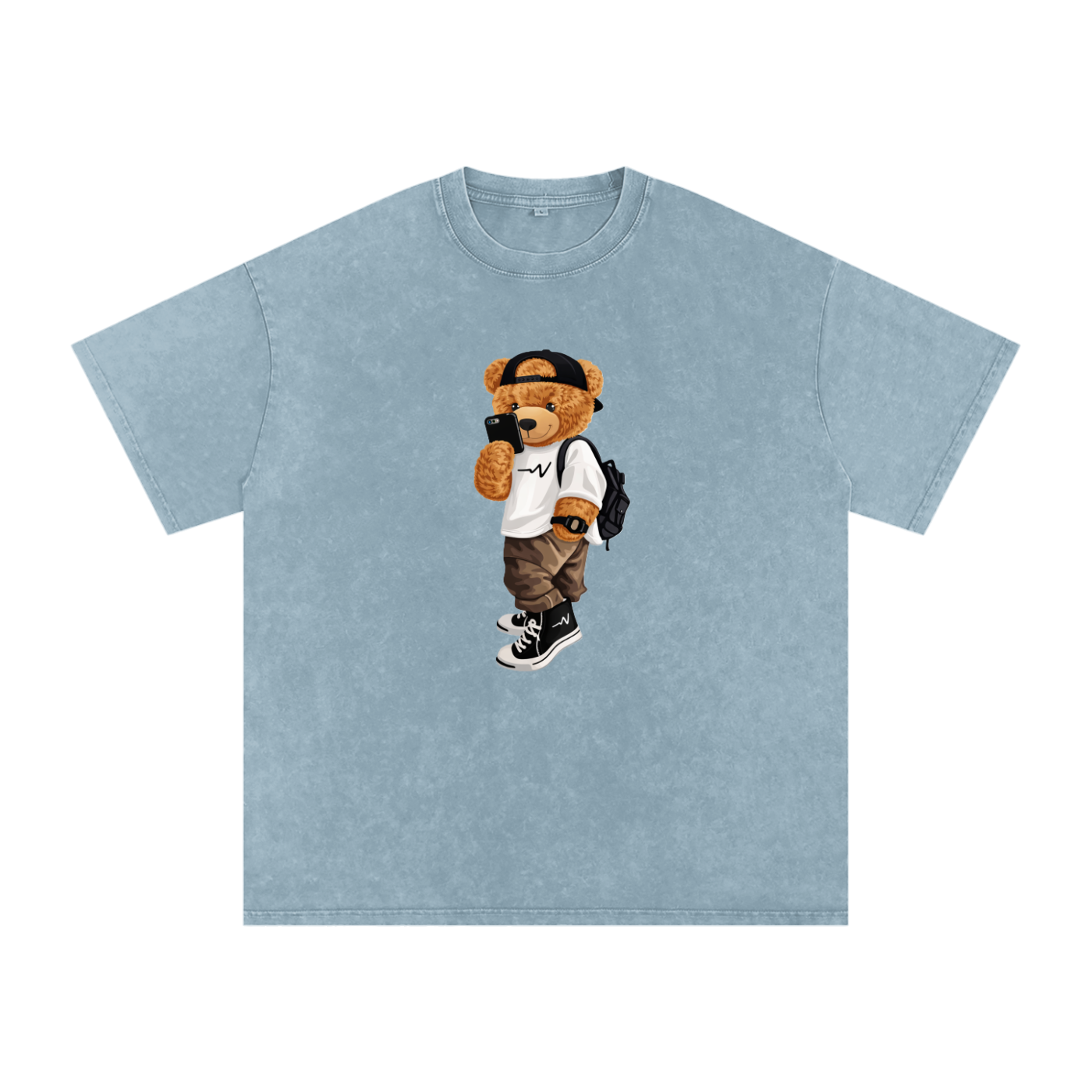 Teddy Bear Snow Washed Oversized Cotton T-Shirt
