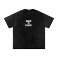 Calm is Power Snow Washed Oversized Cotton T-Shirt