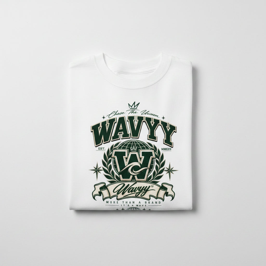 Wavyy Crest Heavyweight Tee – White