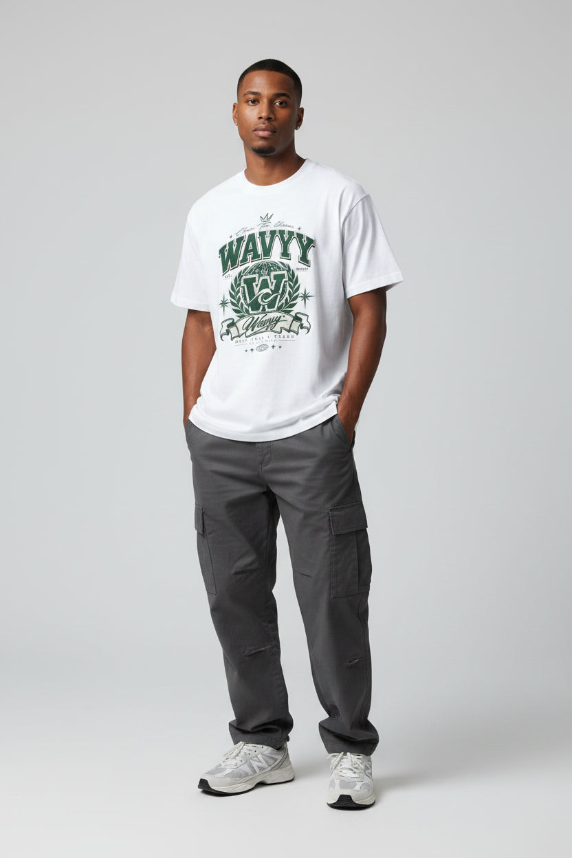 Wavyy Crest Heavyweight Tee – White