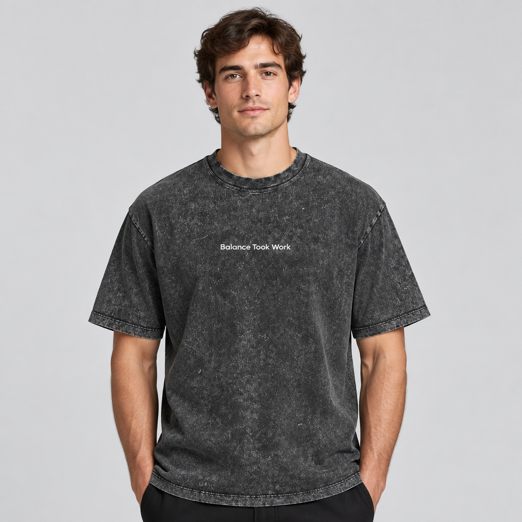 Balance Took Work tee on a model