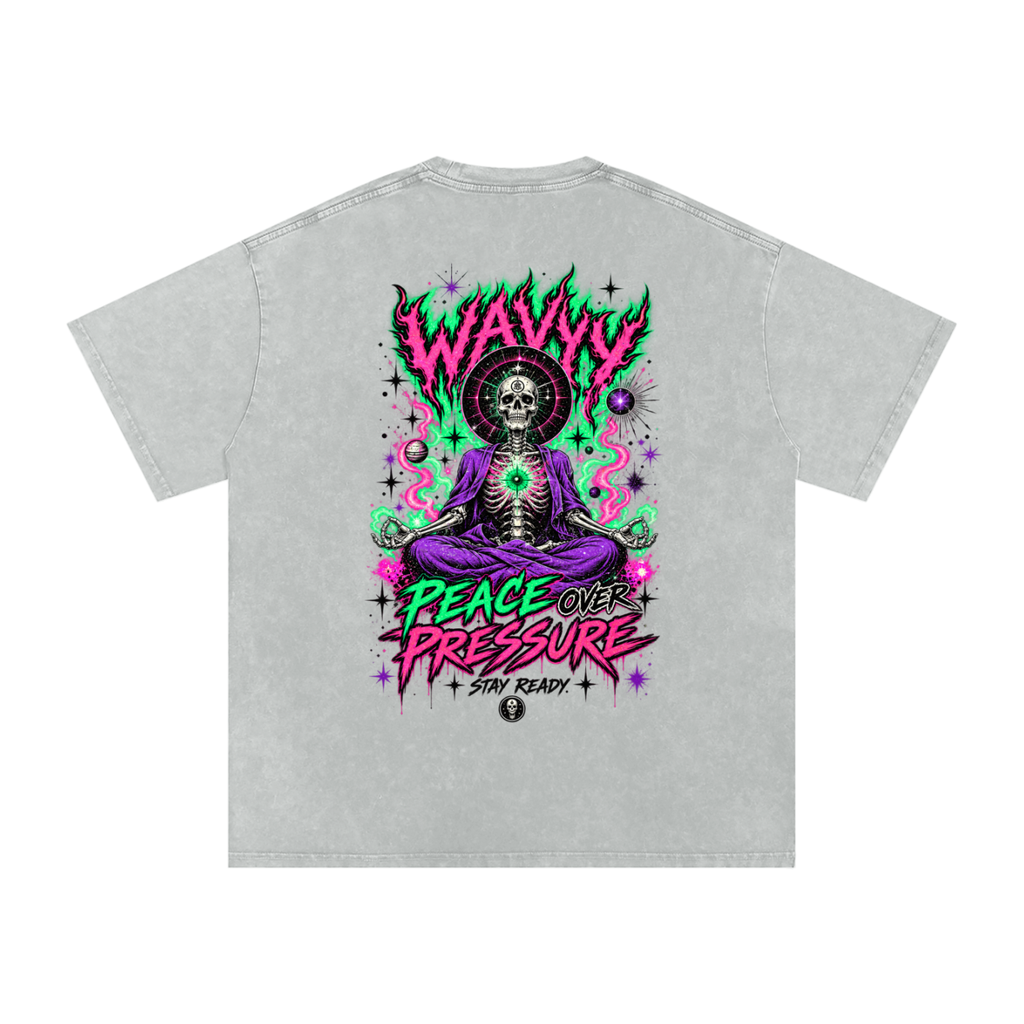 Wavyy Flame Snow Washed Oversized Cotton T-Shirt
