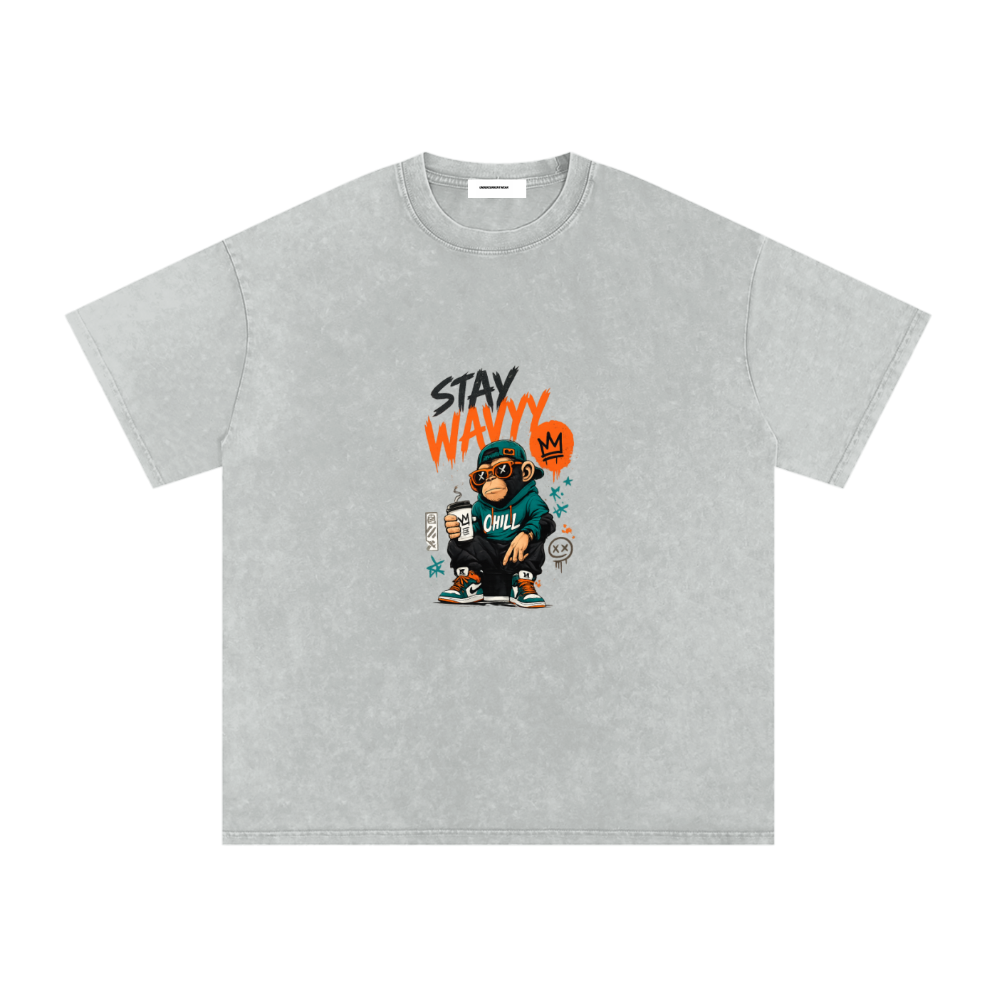 Stay Wavyy Snow Washed Oversized Cotton T-Shirt