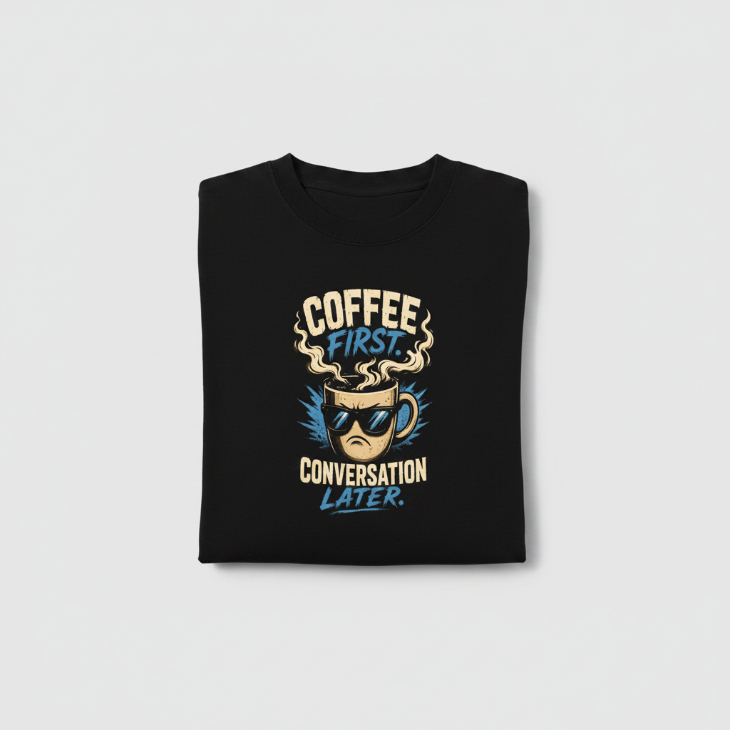 Coffee First Tee – Folded Flat-Lay