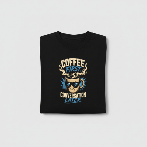 Coffee First Tee – Folded Flat-Lay