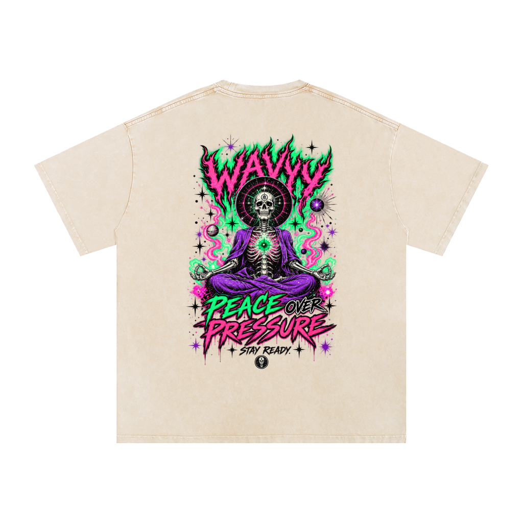 Wavyy Flame Snow Washed Oversized Cotton T-Shirt