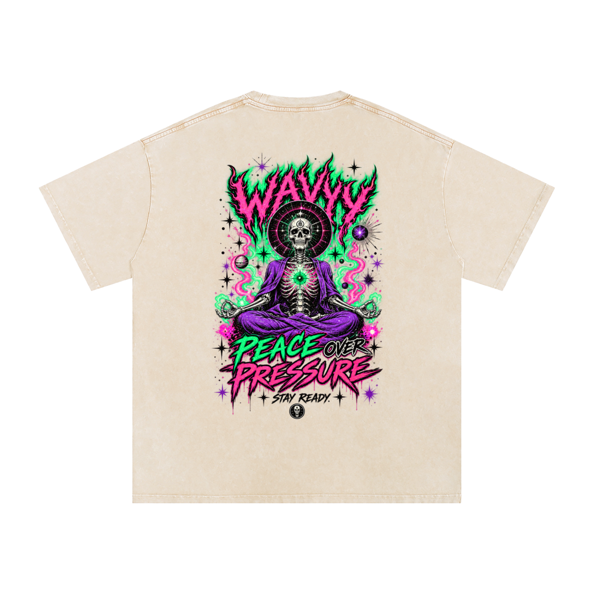 Wavyy Flame Snow Washed Oversized Cotton T-Shirt