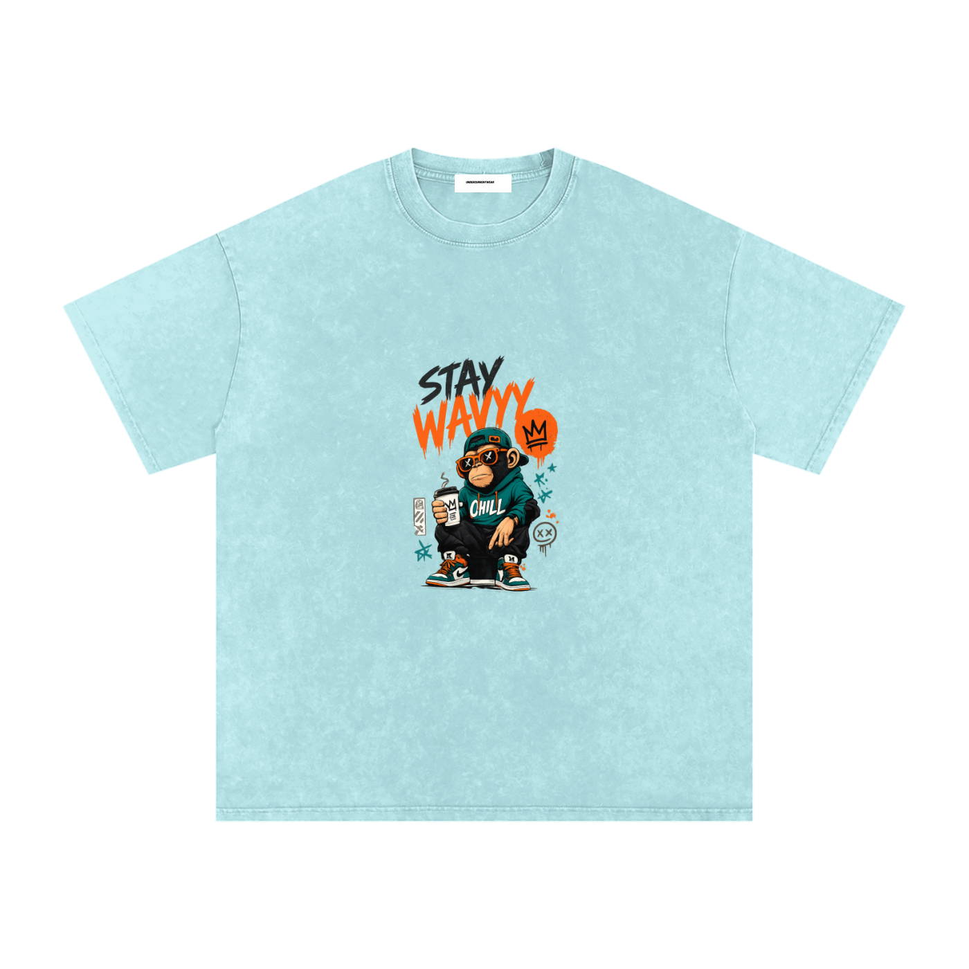 Stay Wavyy Snow Washed Oversized Cotton T-Shirt
