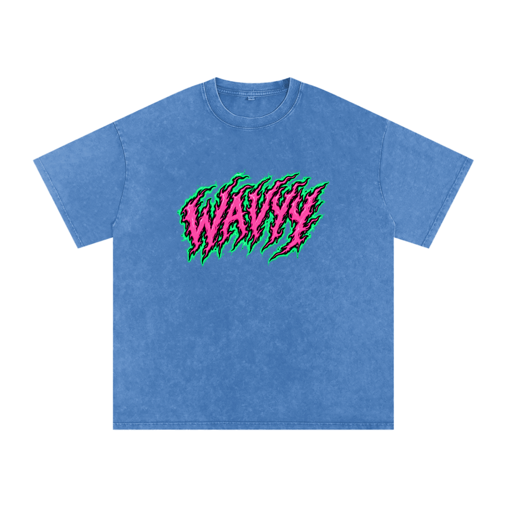 Wavyy Flame Snow Washed Oversized Cotton T-Shirt