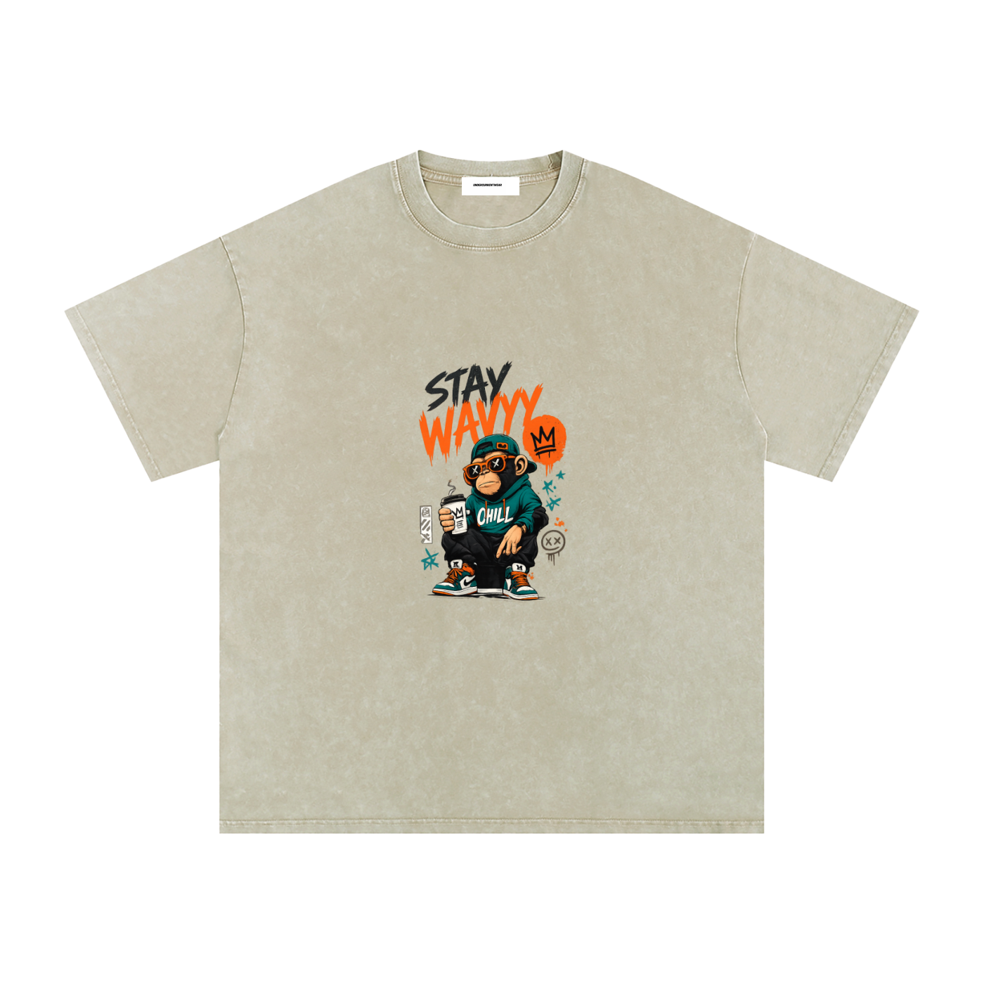 Stay Wavyy Snow Washed Oversized Cotton T-Shirt