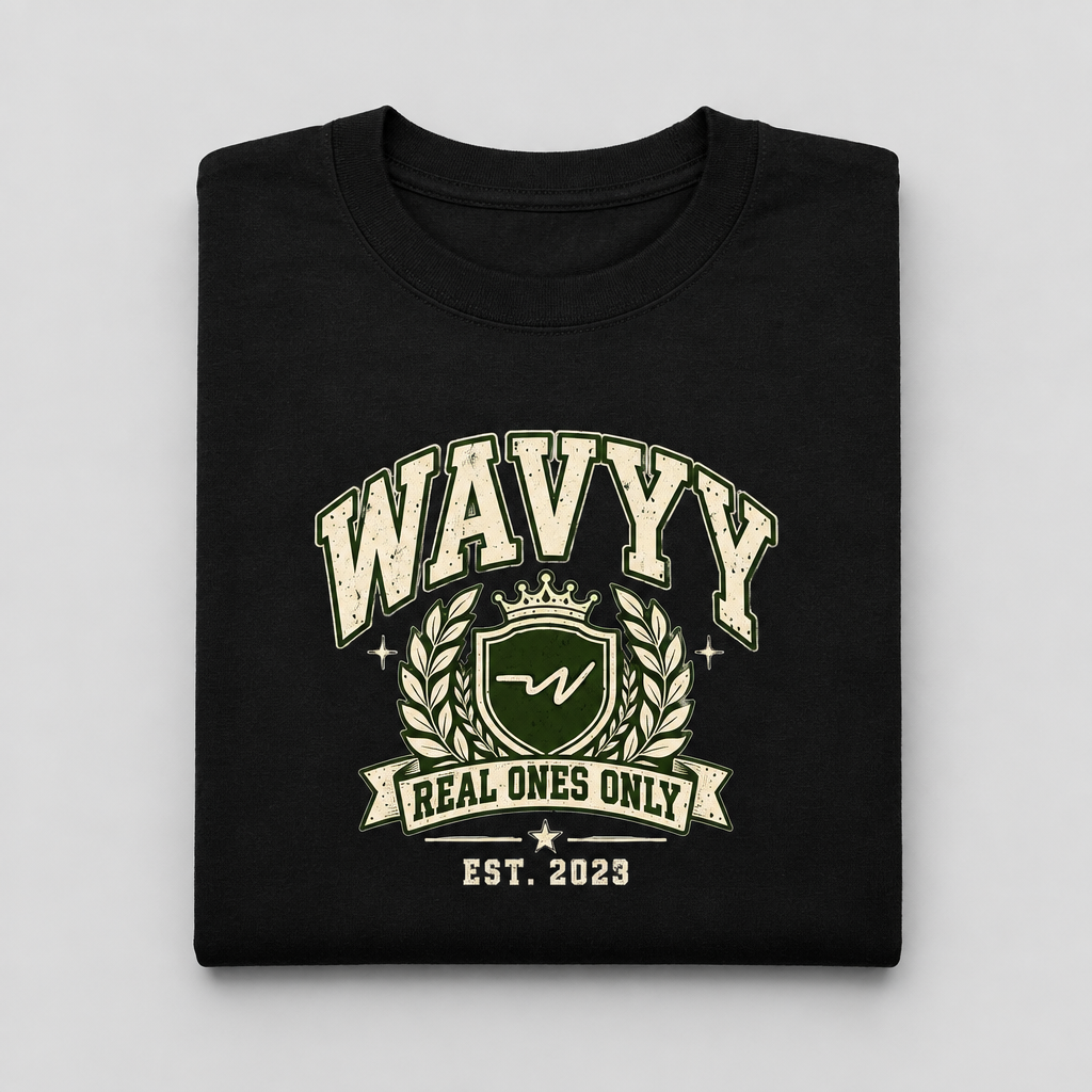 Folded black Wavyy Real Ones Only Crest cotton tee