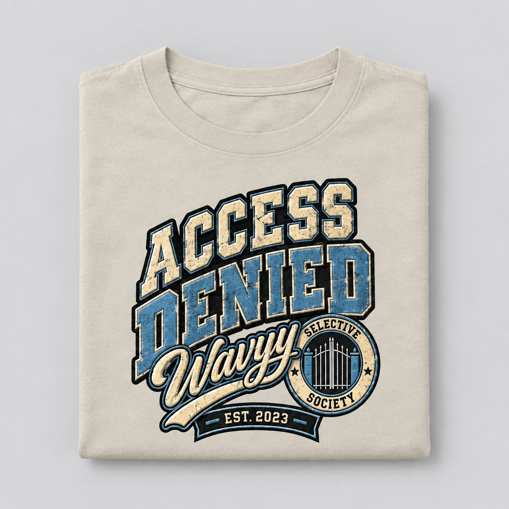 Folded beige Access Denied varsity graphic cotton T-shirt