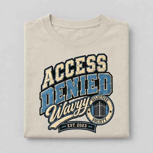 Folded beige Access Denied varsity graphic cotton T-shirt
