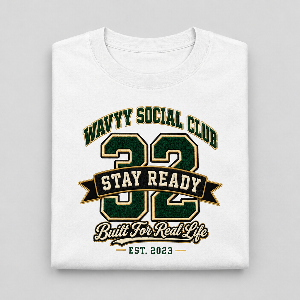 Folded white Wavyy Social Club 32 varsity graphic cotton T-shirt