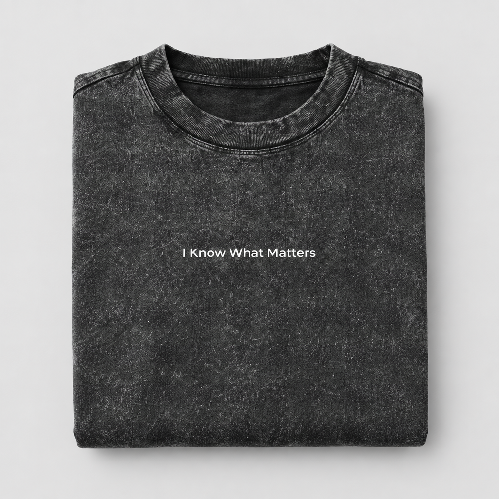 Folded I Know What Matters snow washed charcoal cotton tee