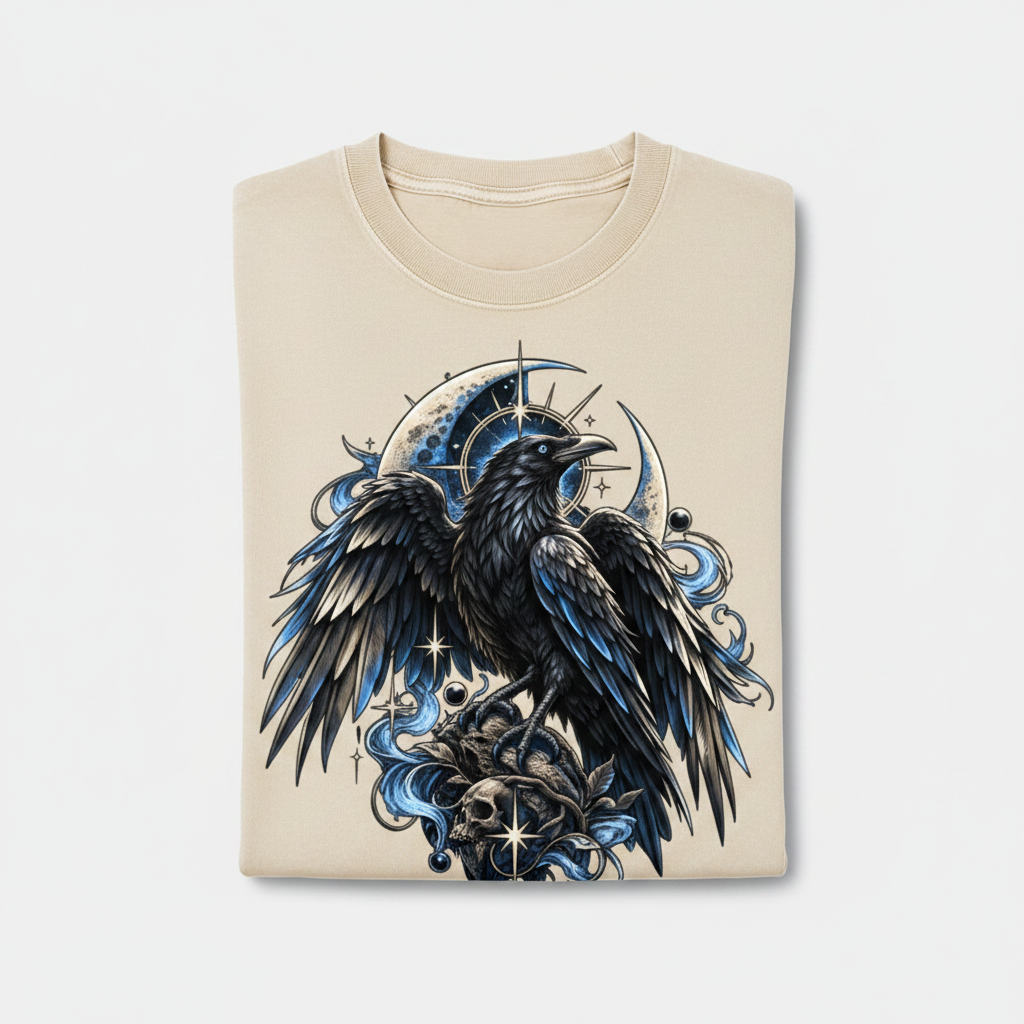 Black Eagle Snow Washed Oversized Cotton T-Shirt – folded flat lay on light grey background
