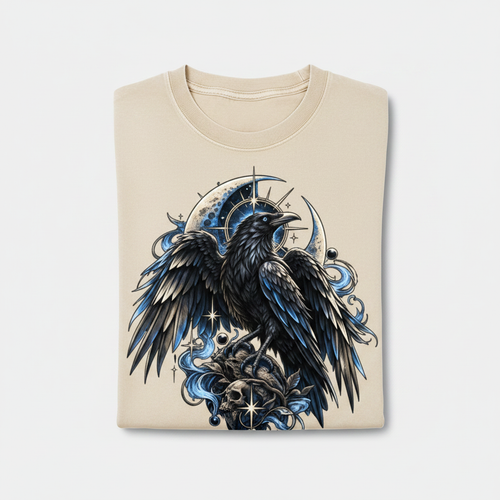 Black Eagle Snow Washed Oversized Cotton T-Shirt – folded flat lay on light grey background