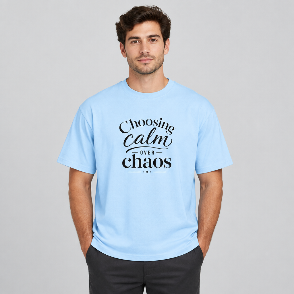 Model wearing the sky blue Choosing Calm Over Chaos cotton T-shirt